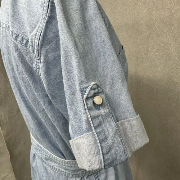 Lauren Ralph Lauren Denim Shirt Dress 4 Belted Short Sleeve Button Front Pockets - Picture 6 of 13